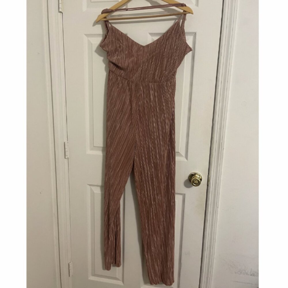 ASOS Pink Metallic Pleated Wide-Leg Jumpsuit - Size 12